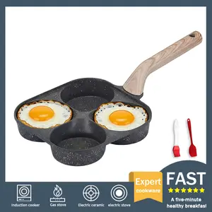 Nonstick 4-Cup Egg Frying Pan without lid:Perfect for Breakfast,Pancakes,Hamburger,and More Cookware Compact Induction household kitchen ,Great Holiday Pancake Pan,Beige/Black Options,20*20*3.5cm Multifunction Non-Stick