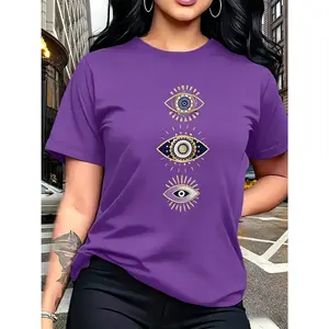 100% cotton, occult-style eye pattern print, fashionable and breathable T-shirt, suitable for family trips, campus activities, casual sports, daily commuting, matching outfits for sisters, versatile T-shirt