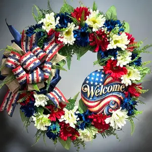4th of July Front Door Wreath / Americana Patriotic Flag Day Welcome Wreath (Free Shipping)