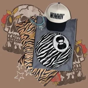 Distressed Zebra 8 Ball Tees & Crewneck, Retro Sweatshirt, Gift For Her, Western Boutique, USA Country Music T-shirt, Concert Hoodies, Women’s Clothes, Rodeo Cowgirl Western Outfits Tops, Vintage Graphic Clothing