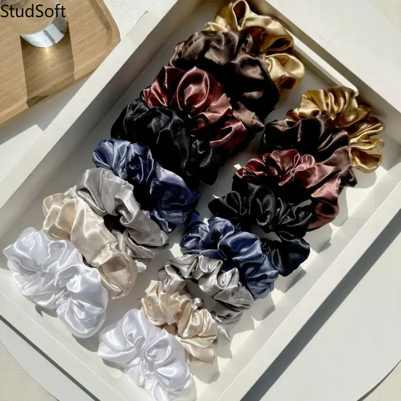2026 Trend Set Female Elastic Hair Accessory - 16PCS Premium Solid Colors Satin Scrunchies (Scrunchies De Satin), No Damage Elegant Hair Ties, Clean Look for Daily/Work Use, Sohochic