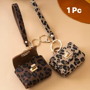 Creative Keychain Leopard Print PU Leather, High-End Coin Purse, Fashionable Key Ring, Universal Phone Car Bag Accessory, Keychain Wristlet Strap, Keychain Bag Pendant