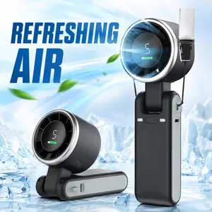 High Capacity USB Rechargeable Fan with Extended Runtime for Daily Commuting & Outdoor Activities, 2026 New Arrival Personal Cooling Fan, Digital Display 5-Speed 3-in-1 Hand & Neck Portable Fan