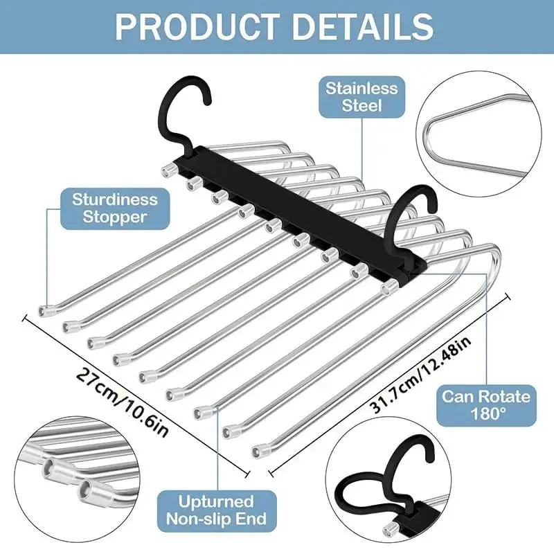 9-Layer Pants Hanger (1/2/4 Counts), Space-Saving Organizing Hanger, Multifunctional Pants Rack, Closet Organizer for Pants, Jeans, Leggings, Trousers and Skirts, Pant Hangers, Clothes Hanger Organizers, Plastic Hangers