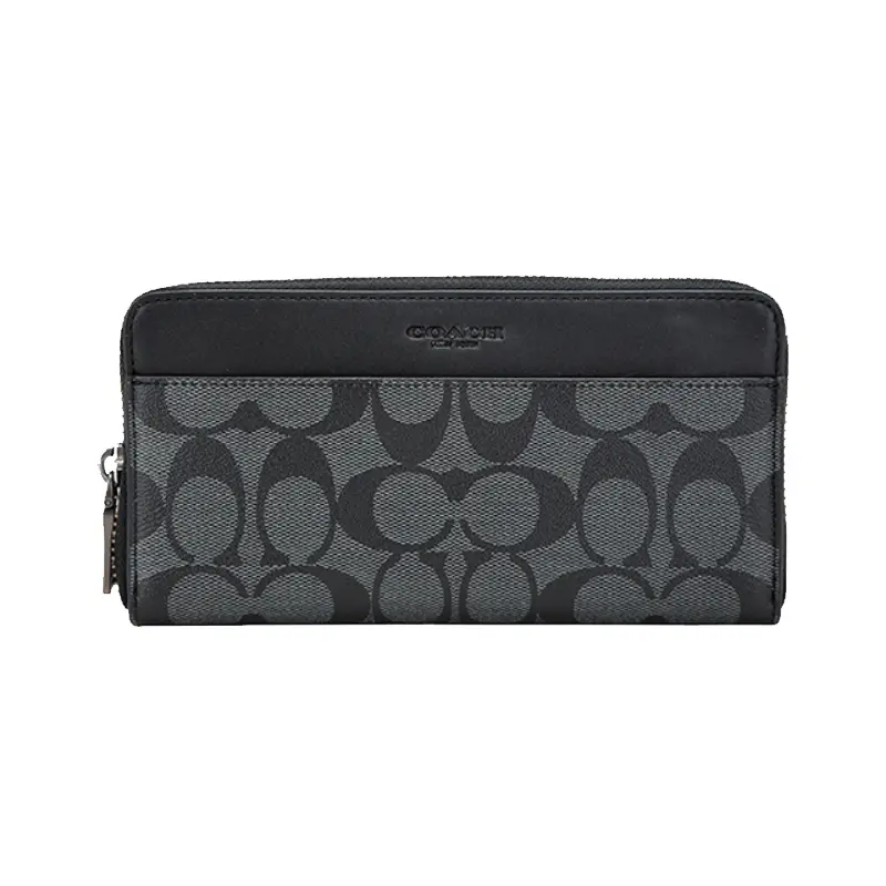 Coach Accordion Wallet 20 for Men – Gray-Black Coated Canvas Zip-Around Wallet