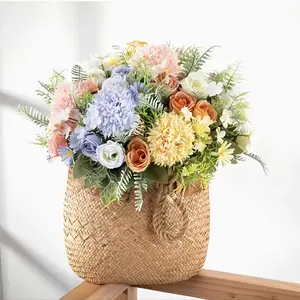 5Pcs Artificial Flowers 7 Stems Mixed Fake Bouquet with Rose Daisy Chrysanthemum Hydrangea, No Fade Faux Flower Arrangement for Wedding Bridal Bouquet Home Decor Garden Party Gift, Rustic Farmhouse Style