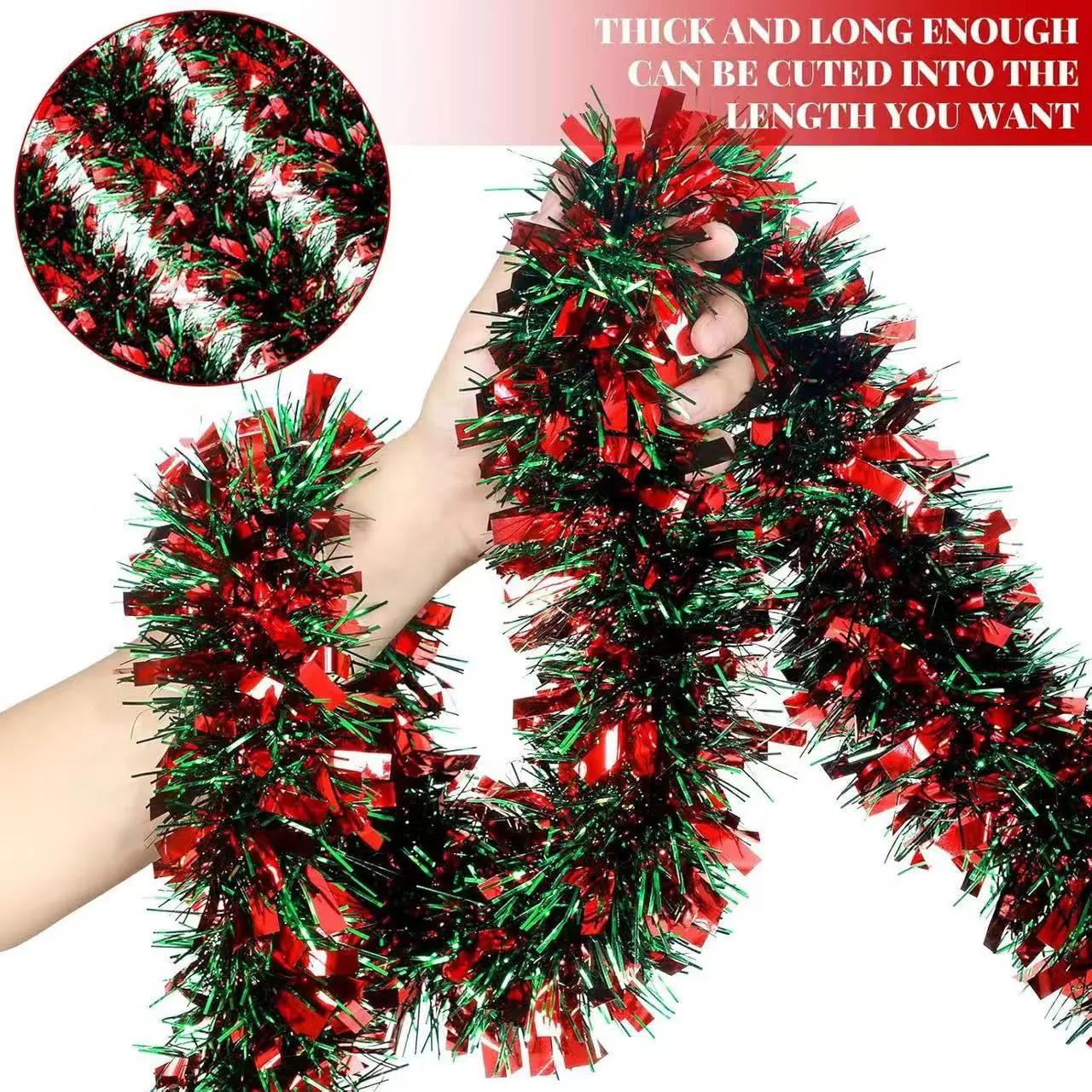 Christmas Sequined Wreath Christmas Tree Ornament Christmas Metallic Twisted Wreath Ceiling Hanging Wreath Decoration New Year Party Birthday Holiday Indoor/Outdoor Decorations Green and Red Christmas Tree Party Supplies 6.5ft baptism gift christian decor