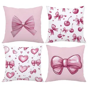 MEMNUN 4pcs (45*45cm) Pink Bowknot Pattern Print Pillow Covers [Single-Sided Printing], Home Decor Cushion Covers For Bed, Sofa, Car, Decorative Pink Plush Pillowcases [No Pillow Inserts Included], Suitable For Daily Use, Home Decor
