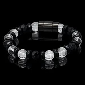 Men's Onyx & Clear Quartz Bracelet for Focus and Protection