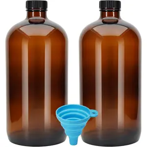 2Pcs 32 oz Amber with Phenolic Poly Cone Caps.Perfect Brewing for Lab,Fermentation,Storing Kombucha,Brewing and Juicing.