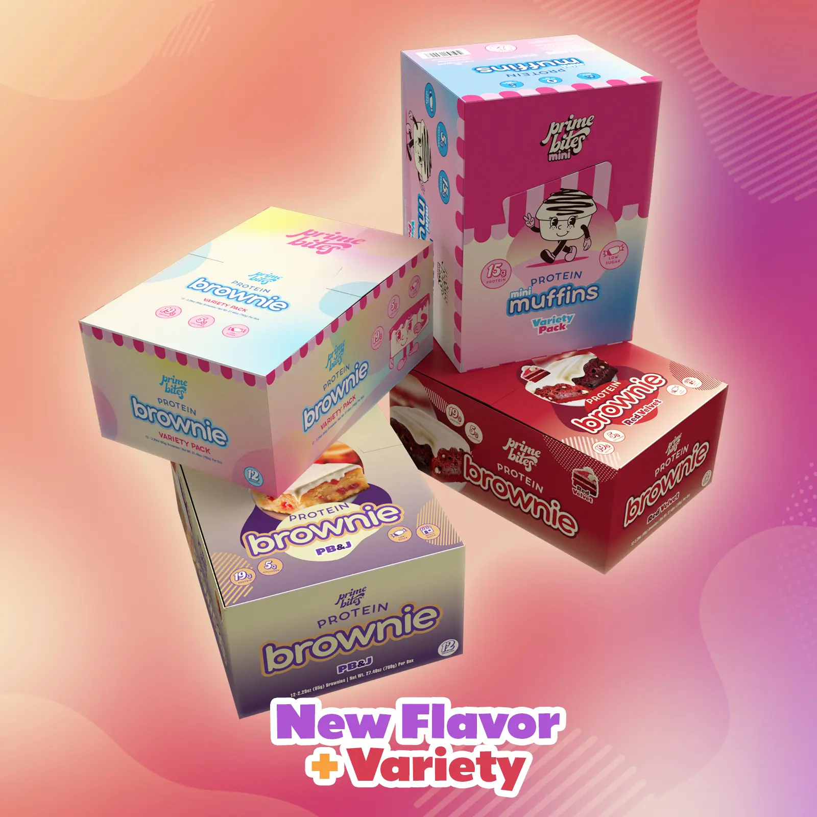Prime Bites New Flavor + Variety Bundle – PB&J, Red Velvet, Mini Muffin Variety Pack, Protein Brownie Variety Pack Prime Bites New Flavor + Variety Bundle – PB&J, Red Velvet, Mini Muffin Variety Pack, Protein Brownie Variety Pack