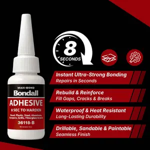 36118-BONDALL Instant Bonding Adhesive Repair Kit, 4PC Set with (2) Super Glue Bottles, Plastic & Metal Reinforcing Powders (Black & Grey), Strong Waterproof Adhesive