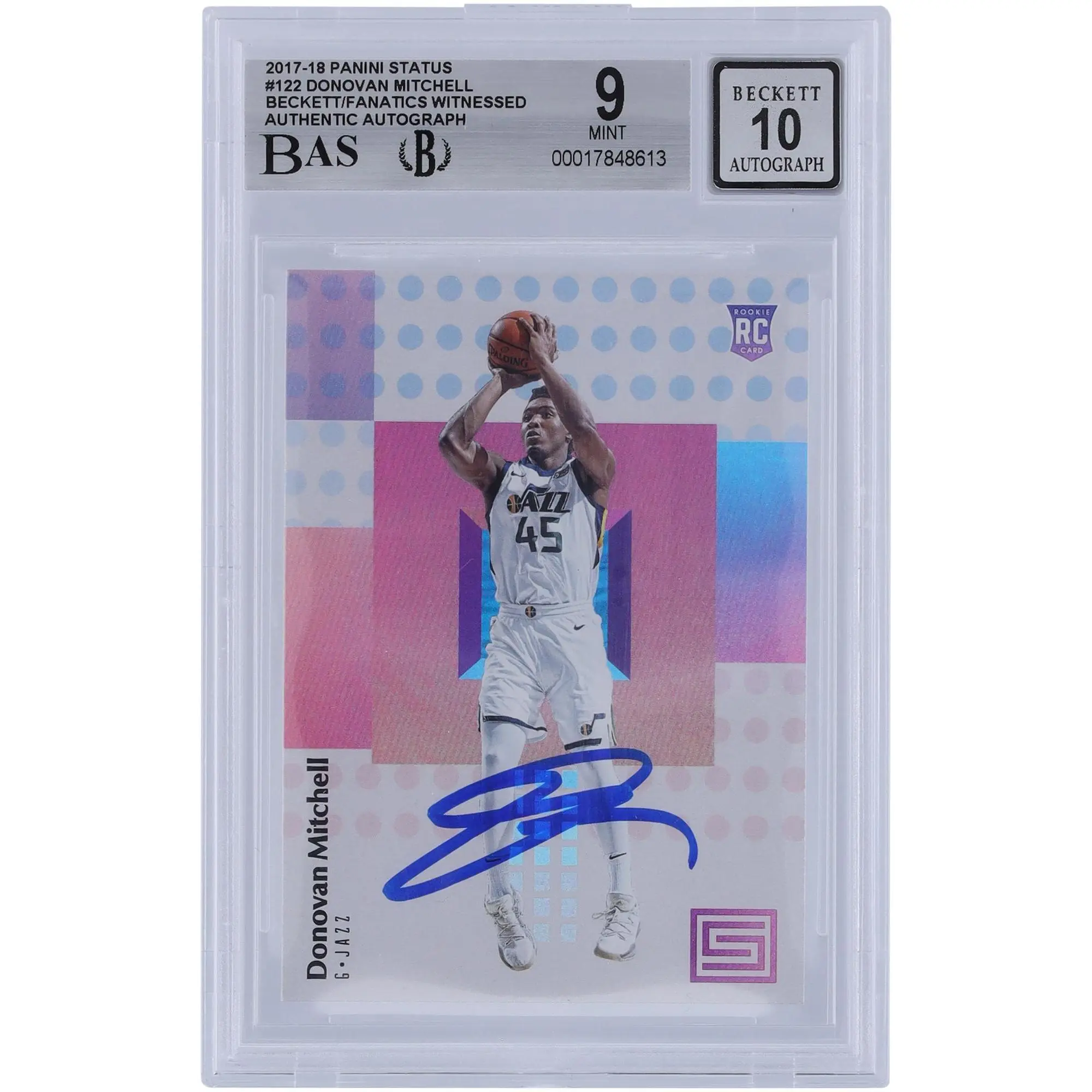 Donovan Mitchell Utah Jazz Autographed 2017-18 Panini Status #122 Beckett Fanatics Witnessed Authenticated 9/10 Rookie Card - Fanatics Authentic Certified