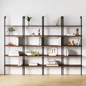 5-Shelf Ladder Wall Bookshelves Nutmeg (Set of 4)