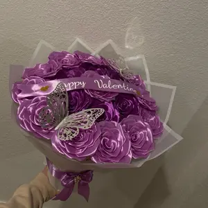 Purple Rose Bouquet with Elegant Butterfly Decor - Ribbon personalized - Perfect for Celebrating Love
