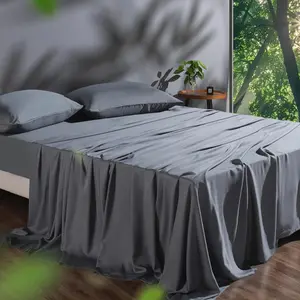 Tencel Sheet Set Queen Size, 100% Eucalyptus Lyocell, Breathable & Cooling Sheets, Deep Up to 16 Inch, Soft, for Hot Sleepers - 4PC (Queen, Dark Grey)