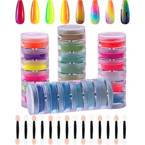 24 Colors Nail Pigment Powder Colorful Fluorescent Powder Iridescent Glitter Pearlescent High-Gloss Halo Powder with 24pcs Eyeshadow Sticks for Nail Art, Body and Crafts