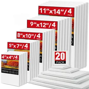 20 Pack Stretched Canvases for Painting, Multi Pack 11X14, 9.44X12, 8X10, 5X7, 4X4 (4 of Each), Blank Primed Canvas, Oil Painting, Acrylic Paint, for Beginners & Artists.