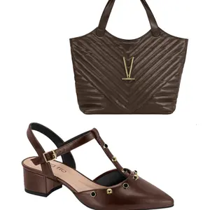 2PC set Beirario Elegant Low Heel Slingback Pumps and Vizzano Bag Brazilian Comfort Heels Chic Everyday Shoes for Women with Studded Detail & Pointed Toe - Sandal