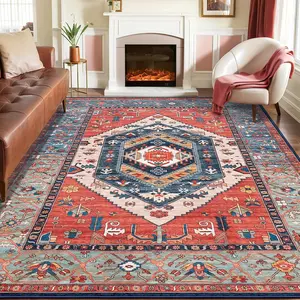 Bohemian Style Soft Floor Mat, Vintage Ethnic Design Rug for Living Room & Bedroom Decor, Washable Large Contemporary Area Carpet