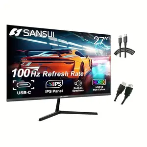 NEW-Sansui Computer Monitors 27 Inch 100Hz IPS USB Type-C FHD 1080P HDR10 Built-in Speakers HDTV DP Game RTS/FPS Tilt Adjustable For Working And Gaming (ES-27X3 Type-C Cable & HDTV Cable Included)