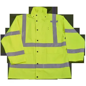 Petra Roc  Rain Parka Jacket Waterproof Ansi-Isea Class Iii Lime No Lining with Detachable Hood Storm Flap with Zipper & Snap Closure, 2X