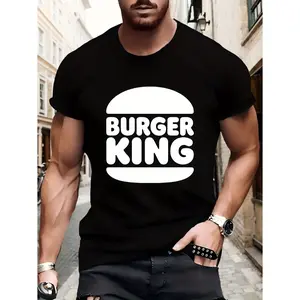 Men'S Vintage "Burger King" Pattern T-Shirt - , Crew Neck, Short Sleeves, All Season Comfort - Bold White Font on Black Background - Perfect Gift for Family and Friends