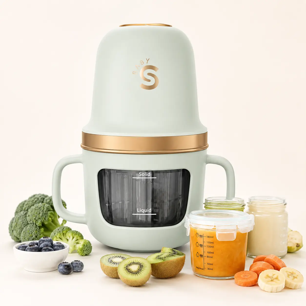 Soseki Baby Solo- Pure Blending Baby Food Maker, 316L Stainless Steel Blades | Puree Blender Processor With 10oz Glass Bowl | 2 Blender Modes | BPA-Free