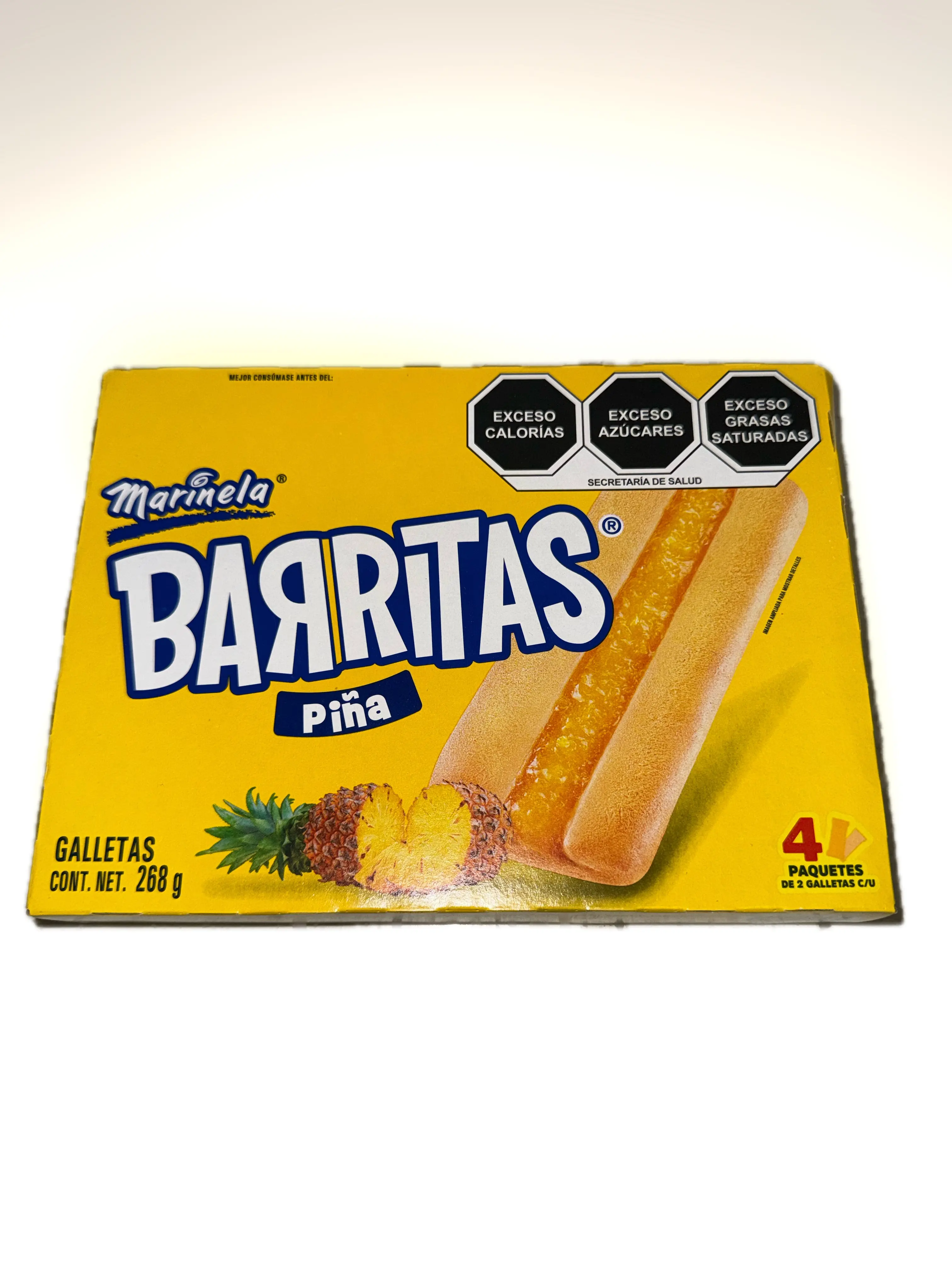 Marinela Barritas Pineapple Filled Cookies – 4 Packs (8 Cookies Total), 268 g
