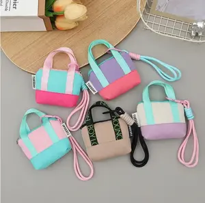 Mini Dopaamine Pink Handbag Earphone Case Storage Box Data Cable Protective Cover Organizer Coin Card Holder Fashionable