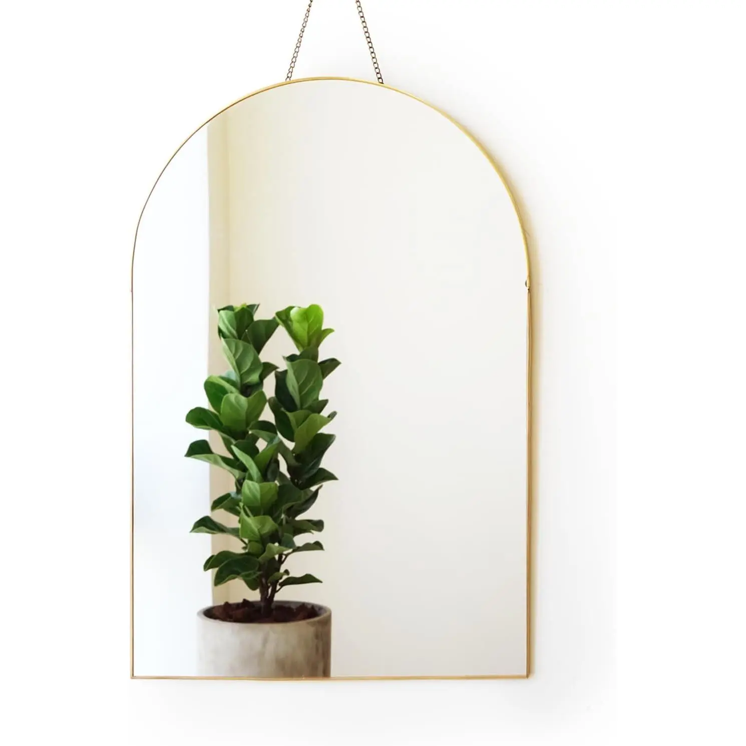 Gold Arched Wall Mirror 13"x19"-Vintage Hanging Mirror with Chain, Decorative Brass Mirror for Entryway, Bathroom, Bedroom&Living Room, Small Antique Gold Wall Mirror