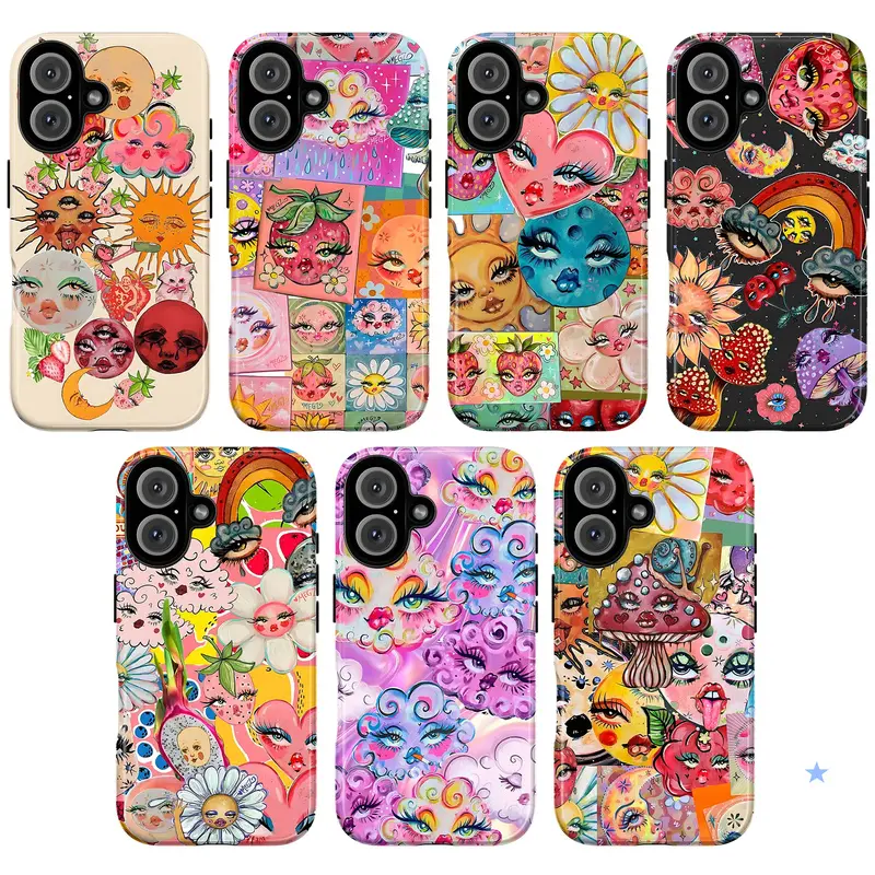 Whimsical Celestial Handheld Cellphone Casing - Vibrant Moon & Floral Art Design, Cute Cosmic Aesthetic Protective Cover for iPhone 17,16,15,14,13,12,11 Pro Max Plus, Samsung Galaxy S26,S25,S24,S23,S22 Ultra, Trendy Protection Gift for Cosmic Art Lovers