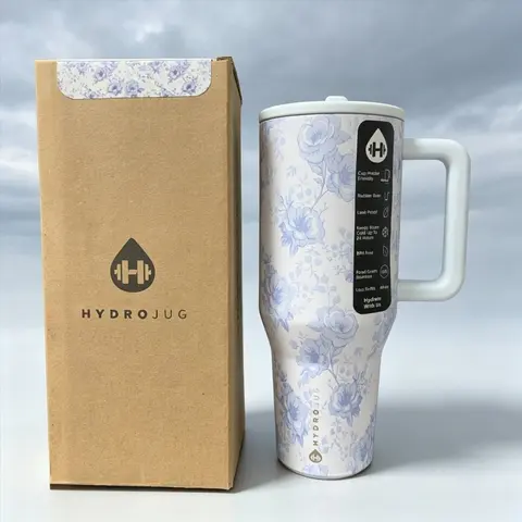 HydroJug Traveler 40oz Retro Blue Rose,Leakproof Vacuum Insulated Stainless Steel Water Bottle - Lid withHandle & Flip Straw, Cup Holder-Fit RubberBase, Insulation Reusable Tumbler For