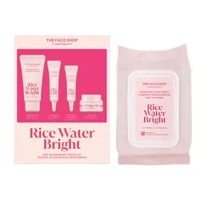 THE FACE SHOP Rice Water Bright On-the-Go Routine - 4-Piece Set for Moisturizing, Cleansing & Daily Care, Korean Skincare