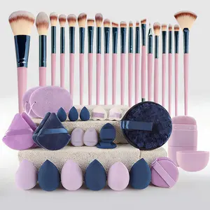 44-piece beauty tool set with 20 makeup brushes, toiletry and makeup bag, puff, and travel kit