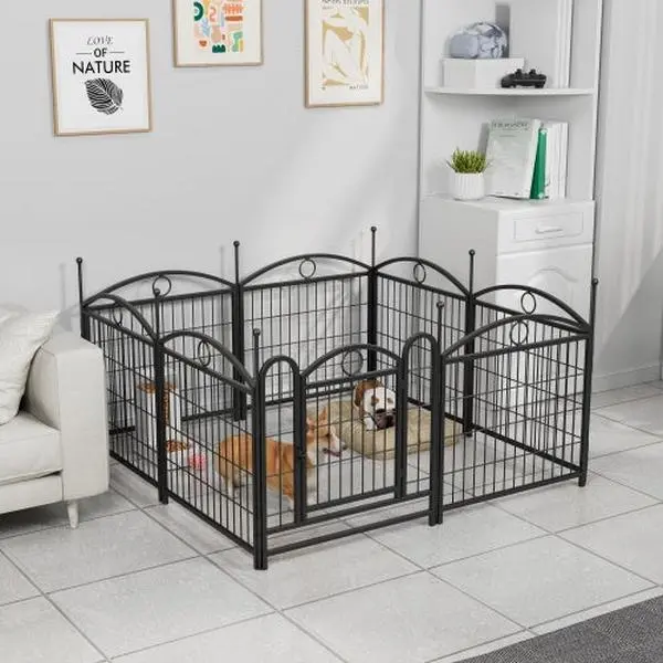24 in Metal Dog Playpen - 8-Panel, Collapsible, Easy to Assemble & DIY Shapes, Foldable & Easy to Carry Indoor Pet Playpen for Dogs, Rabbits, All Seasons RV Camping Use, 24 Inch
