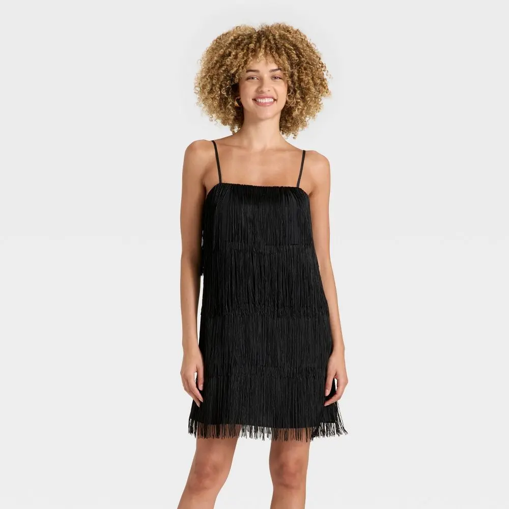 Women's Fringe Mini Dress - A New Day, Polyester Garment, Adjustable Style, Lightweight Casual Womenswear, Straps