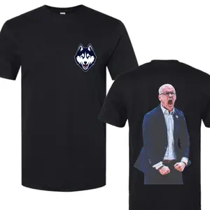 UConn Huskies Basketball T-Shirt Coach Celebration Graphic Tee, College Sports Streetwear Shirt, Game Day Fan Apparel Cotton Tee for Men Women