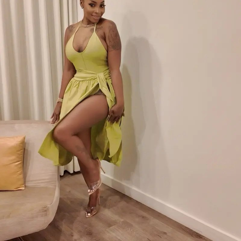 CLASSY ENVY DRESS - Sleeveless Halter Neck Midi Dress in Lime Green for  Summer Casual Wear - Chic & Elegant Women's Fashion - TikTok Shop