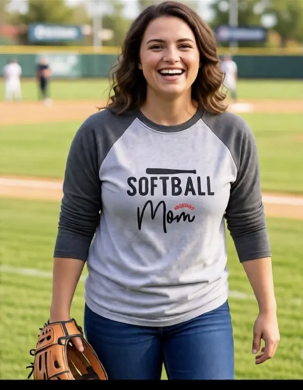 Women's Softball Mom Raglan Tee - Casual, Sporty Style with Drape Fit, Versatile for Pairing with Jeans or Leggings