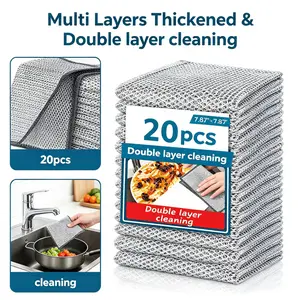 Premium Stainless Steel Dish Cloth, 10/20 Pcs Double-Layer Thick Metal Scrub Pads, Wet Dry Microfiber Mesh Cleaning Cloths for Kitchen, Reusable Home Cleaning Tools