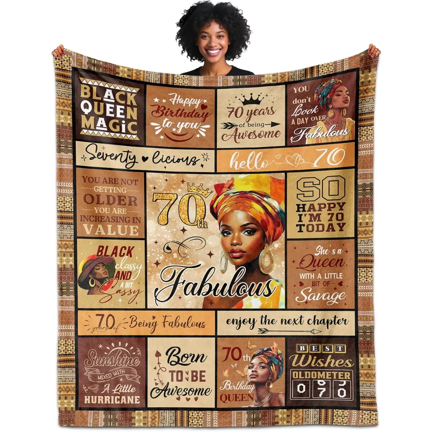 African American 70th Birthday Gifts for Women Blanket 60"x50", 70 Year Old Birthday Gifts for Black Women Mom Lady, 70th Birthdays Decorations for African Woman