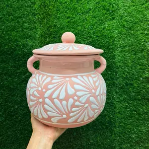 Clay Pot Relieve color Rosa Blanco 3.5 Litros Set 1 Piece. (Cielito Lindo).