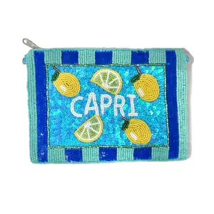Capri Lemon Beaded Large Pouch