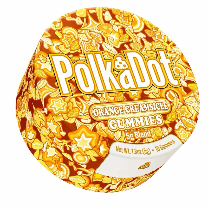 Polkadot Orange Creamsicle Gummies, 10 Count, High Potency Plant-Based Mushroom Gummies, Soft Chewy Gummies, 100% Organic Ingredients, High-Quality Formula, Freshness-Sealed, Secure Reusable Metal Tin, Travel-Friendly Packaging, Proudly Made in USA