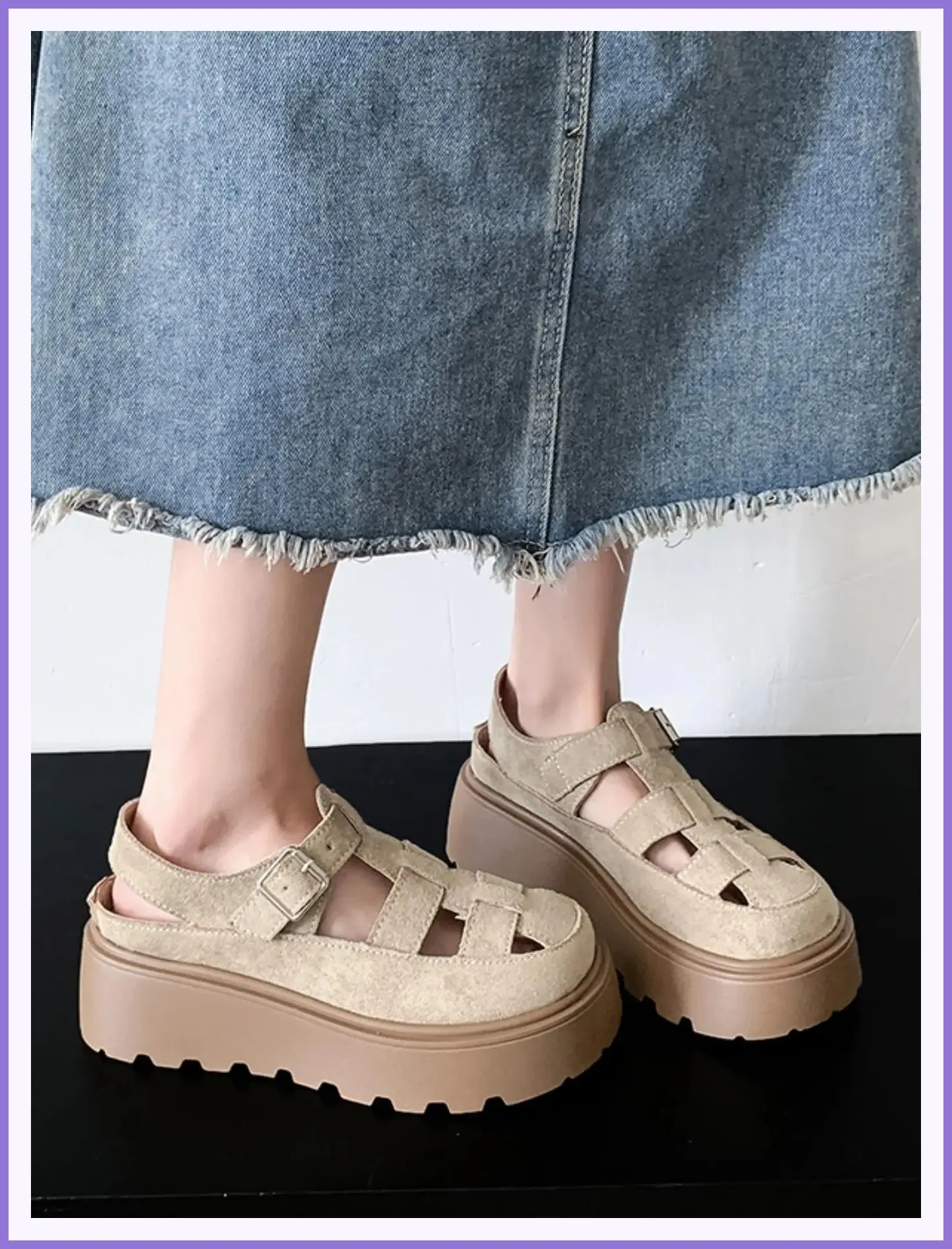 Women's Closed Toe Roma Sandals, Summer Crochet Flat Thick Sole Buckle Shoes, Trendy Casual Platform FootwearGift