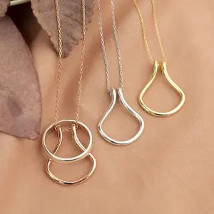 1PC Fashion Necklace Geometric Simple Ring Holder Ring Pendant Necklace for Man Women Jewelry Silver Color Gold Color 45cm Long