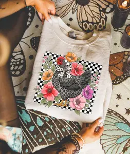 Cottagecore Floral Chicken Sweatshirt, Vintage Farmhouse Aesthetic Tee,Cute Hen Graphic Shirt, Country Life Apparel for Her