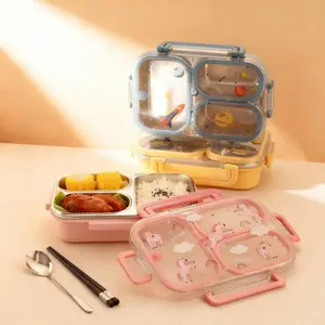 900ML 304 Stainless Steel Lunch Box With Compartments,Divided Bento Box, Sealed Leak proof Lunch Container, Portable Large Capacity Fruit Salad Food Storage Container，Hot Water Heatable，Dishwasher & Microwave Allowable