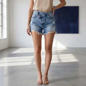 Women's Sexy Mini Denim Shorts Jean Shorts Irregular With Pockets Frayed Raw Hem Ripped Summer Denim Shorts